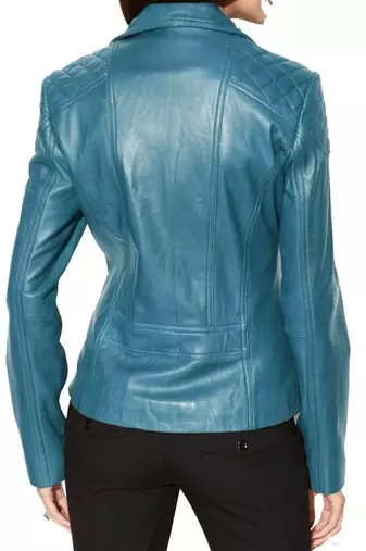 Women's turquoise moto biker lambskin leather jacket