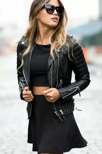 Women's black lambskin quilted biker leather jacket