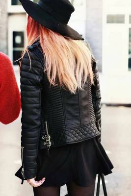 Women's black lambskin quilted biker leather jacket 2