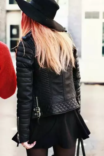 Women's black lambskin quilted biker leather jacket