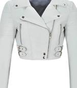 Women's white lambskin cropped biker leather jacket