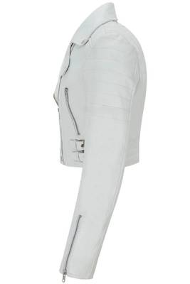 Women's white lambskin cropped biker leather jacket 3