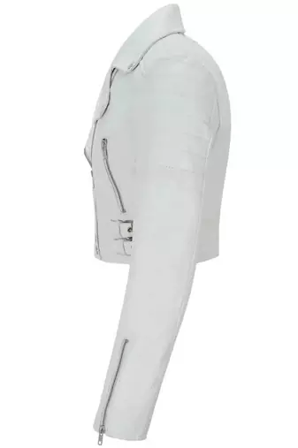 Women's white lambskin cropped biker leather jacket