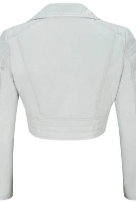 Women's white lambskin cropped biker leather jacket 4