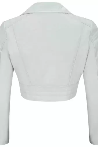 Women's white lambskin cropped biker leather jacket