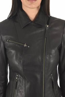 Women's black slim fit moto lambskin leather biker jacket 1