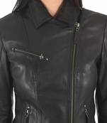 Women's black slim fit moto lambskin leather biker jacket