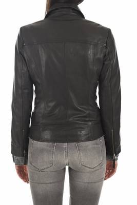 Women's black slim fit moto lambskin leather biker jacket 2