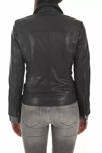 Women's black slim fit moto lambskin leather biker jacket