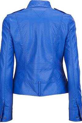 Women's royal blue cafe racer lambskin leather biker jacket 2