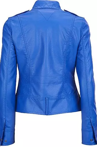 Women's royal blue cafe racer lambskin leather biker jacket