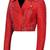 Women's red cropped biker lambskin leather jacket