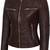 Women's dark brown cafe racer genuine leather jacket