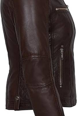 Women's dark brown cafe racer genuine leather jacket 2
