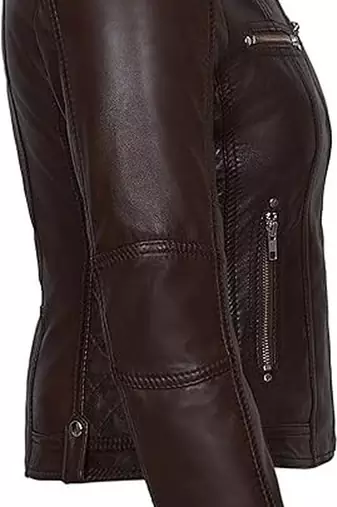 Women's dark brown cafe racer genuine leather jacket
