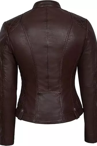 Women's dark brown cafe racer genuine leather jacket