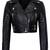 Women's black lambskin cropped moto biker leather jacket
