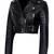 Women's black lambskin cropped moto biker leather jacket