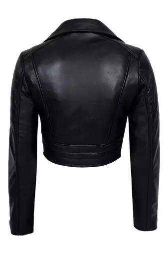 Women's black lambskin cropped moto biker leather jacket