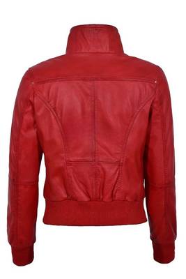 Women's red bomber real lambskin leather biker jacket 4