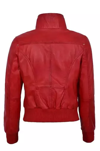 Women's red bomber real lambskin leather biker jacket
