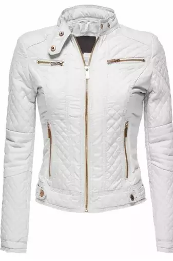 Women's genuine white quilted cafe racer leather jacket
