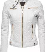 Women's genuine white quilted cafe racer leather jacket