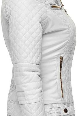 Women's genuine white quilted cafe racer leather jacket 2