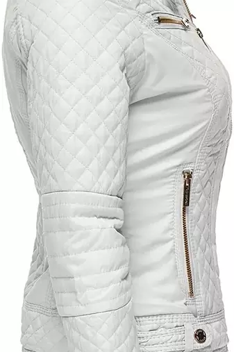 Women's genuine white quilted cafe racer leather jacket