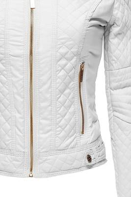 Women's genuine white quilted cafe racer leather jacket 3