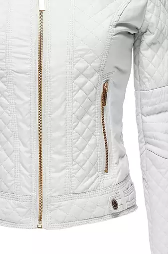 Women's genuine white quilted cafe racer leather jacket