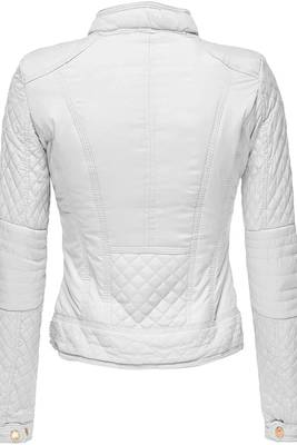 Women's genuine white quilted cafe racer leather jacket 4