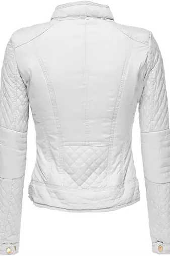 Women's genuine white quilted cafe racer leather jacket