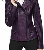 Women's purple asymmetrical lambskin leather biker jacket