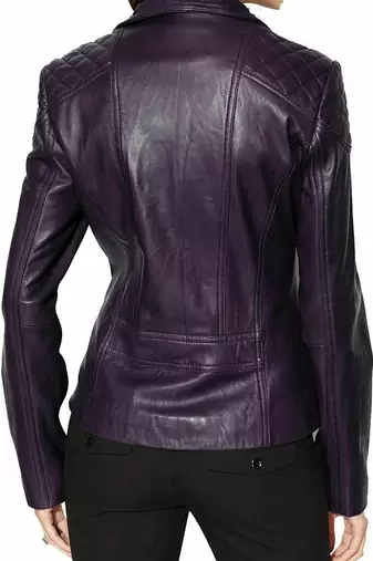 Women's purple asymmetrical lambskin leather biker jacket