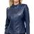 Women navy blue cafe racer lambskin leather biker jacket