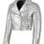 Women's genuine silver metallic cropped biker jacket