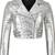 Women's genuine silver metallic cropped biker jacket