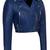 Women's royal blue cropped biker genuine leather jacket
