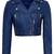 Women's royal blue cropped biker genuine leather jacket