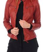 Women's lambskin rust red moto biker leather jacket
