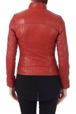 Women's lambskin rust red moto biker leather jacket 2