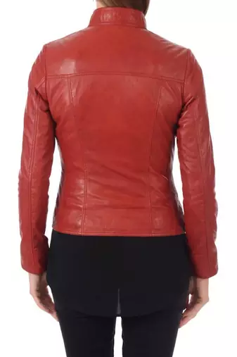Women's lambskin rust red moto biker leather jacket