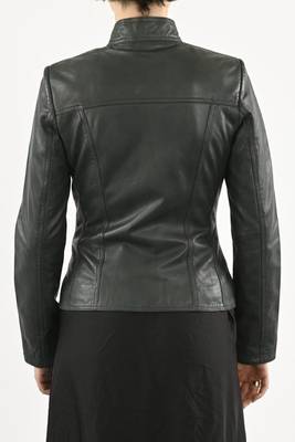 Women's genuine dark green cafe racer leather biker jacket 2