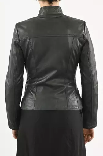 Women's genuine dark green cafe racer leather biker jacket