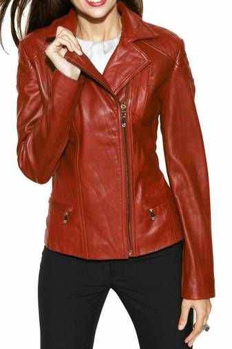 Women's rust brown genuine asymmetrical leather jacket