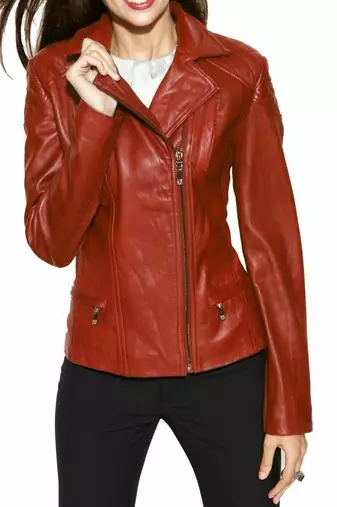 Women's rust brown genuine asymmetrical leather jacket