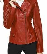 Women's rust brown genuine asymmetrical leather jacket