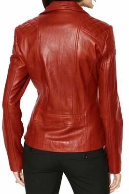 Women's rust brown genuine asymmetrical leather jacket 2