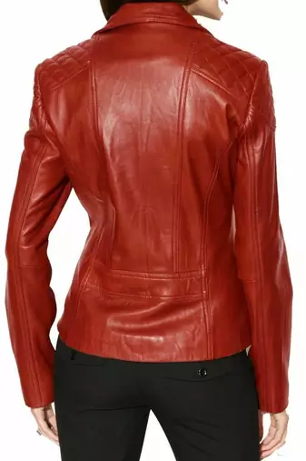 Women's rust brown genuine asymmetrical leather jacket